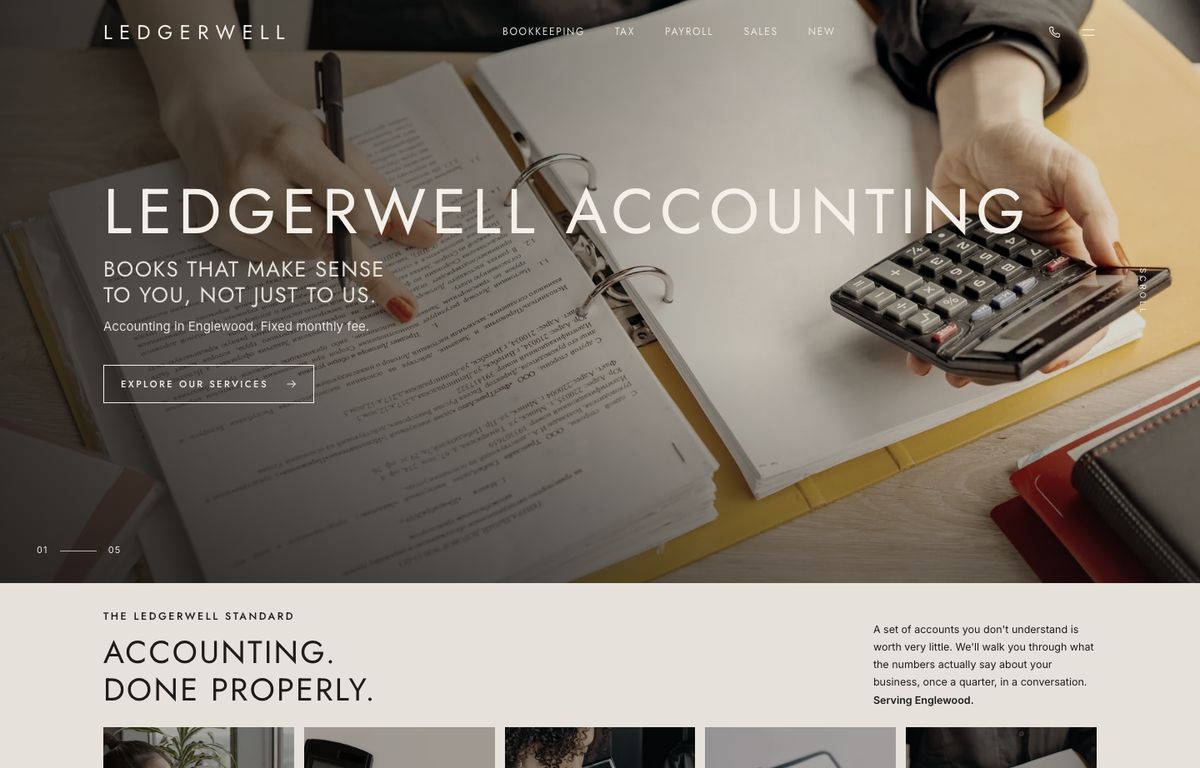 Accounting firm website example: the home page of a accounting firm site in the Kaelon design