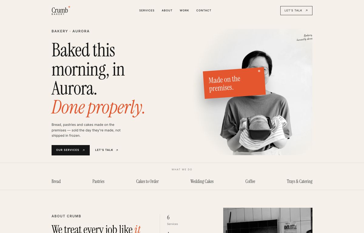 Bakery website example: the home page of a bakery site in the Alchemy design