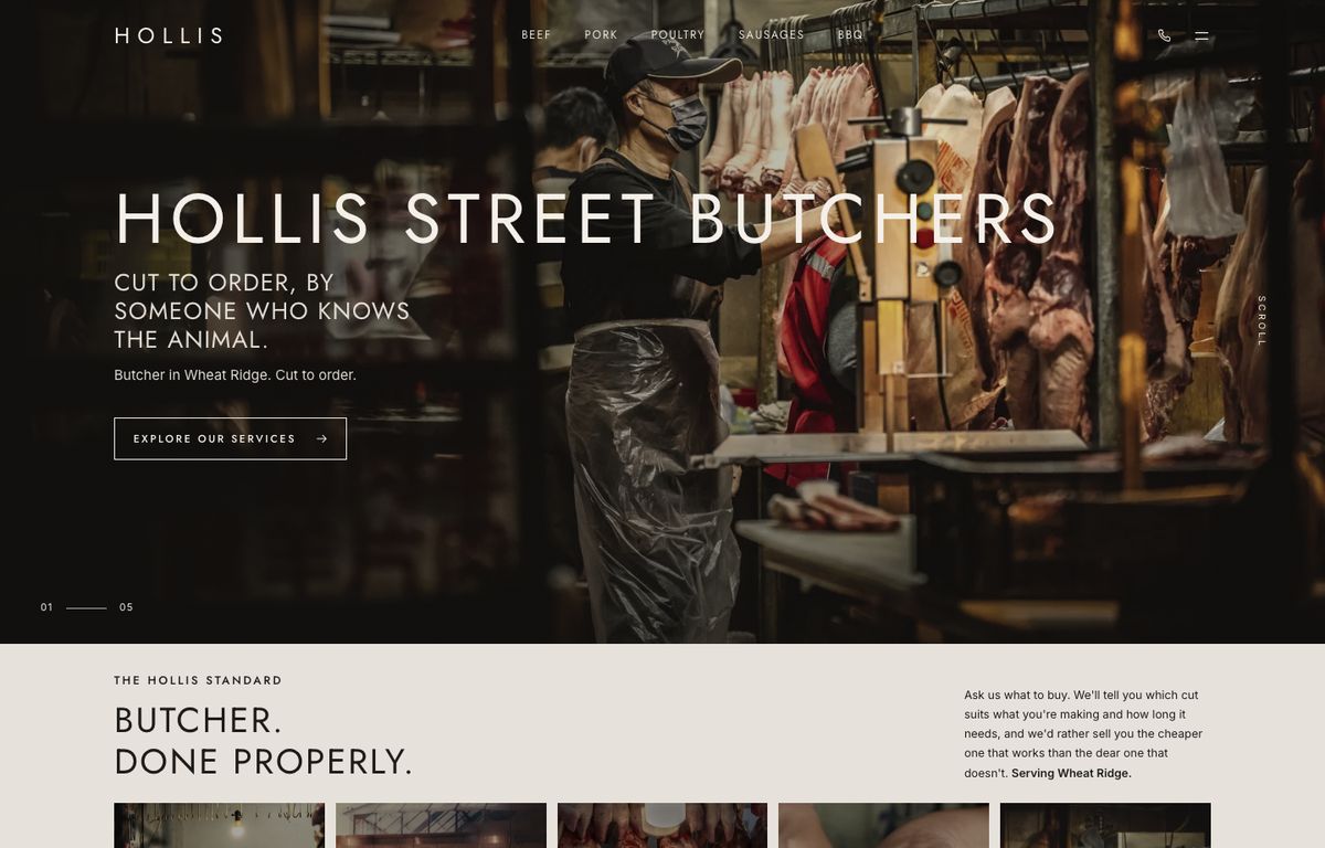 Butcher shop website example: the home page of a butcher shop site in the Kaelon design