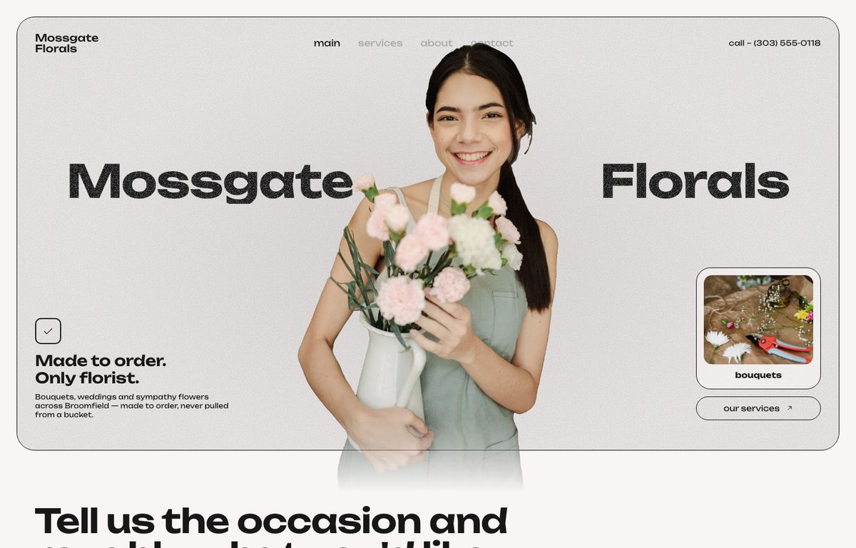 Florist website example: the home page of a florist site in the Aura design