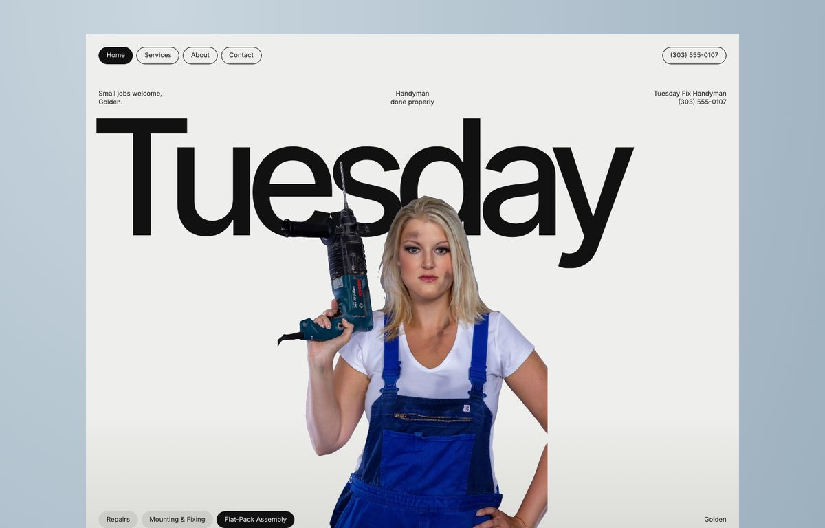 Handyman website example: the home page of a handyman site in the Hotle design