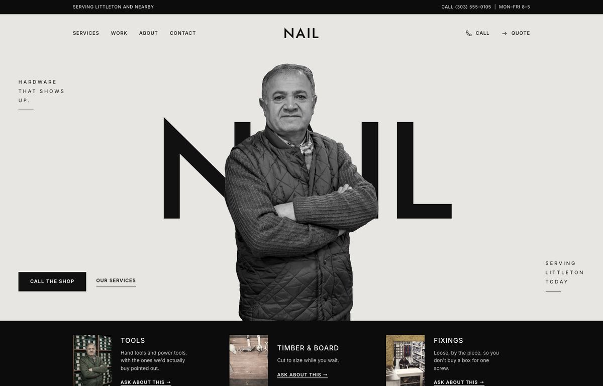 Hardware store website example: the home page of a hardware store site in the Gazu design