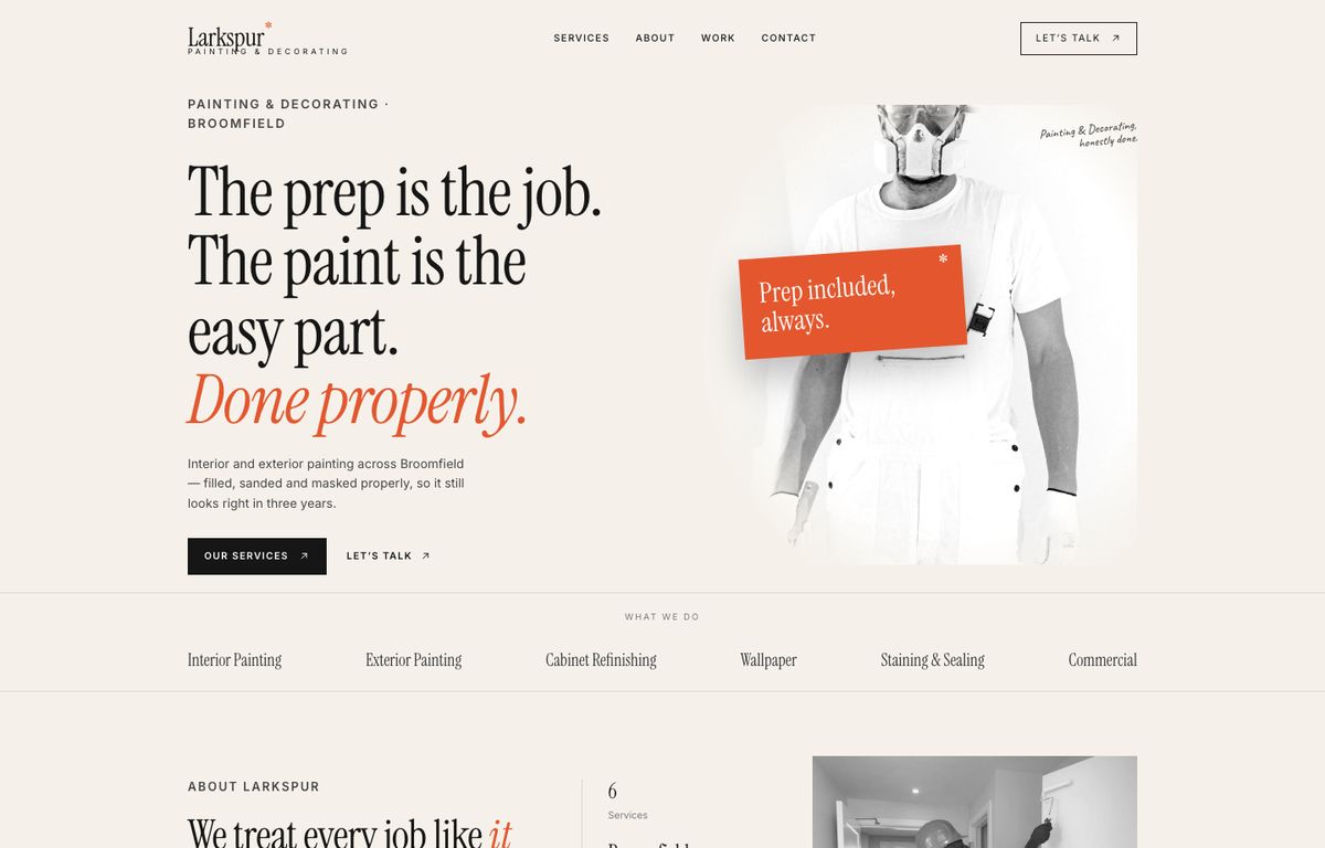 Painting company website example: the home page of a painting company site in the Alchemy design