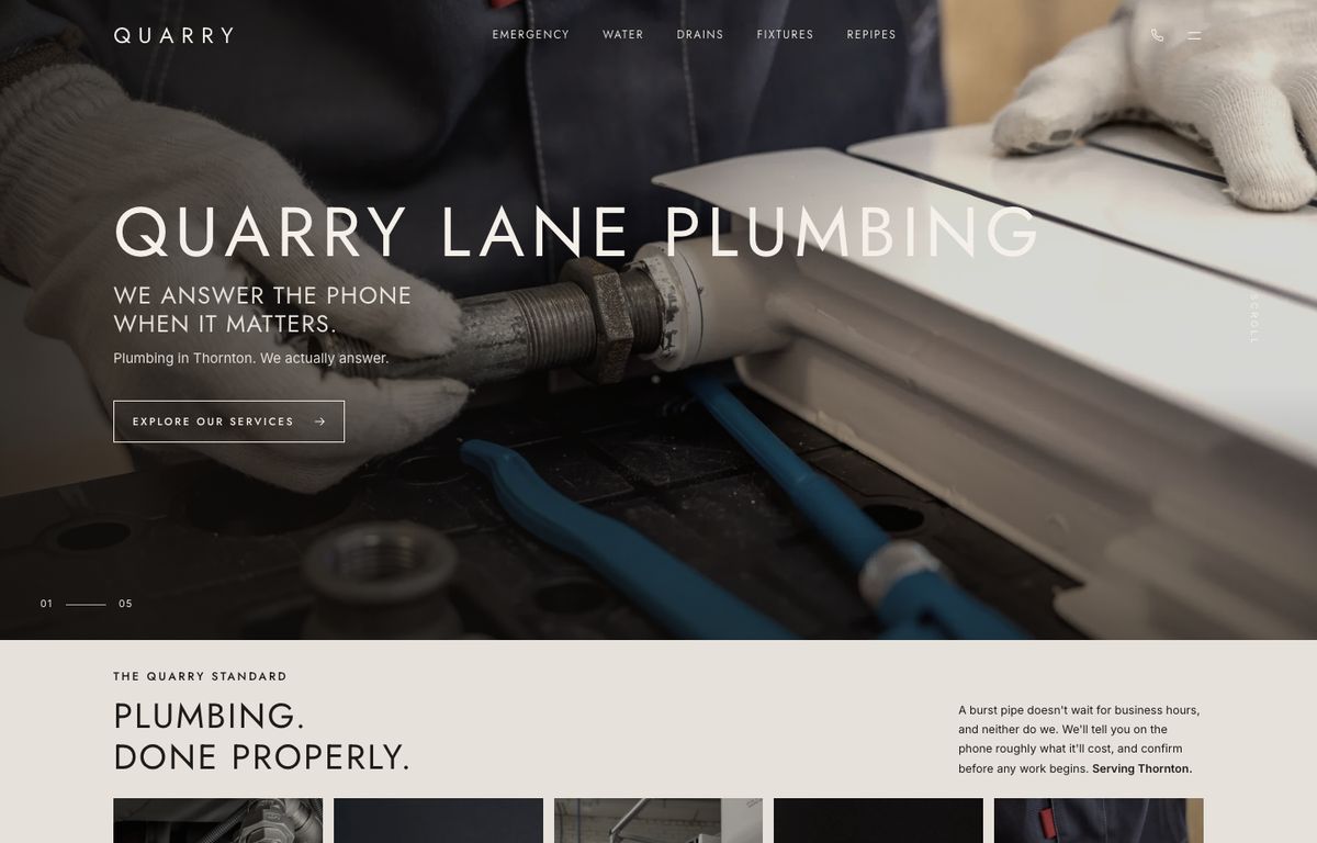 Plumbing website example: the home page of a plumbing site in the Kaelon design