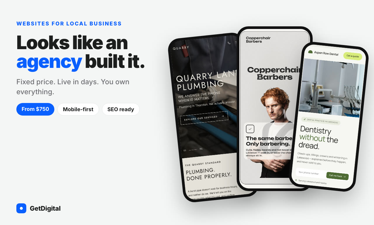 Examples of GetDigital websites for local businesses